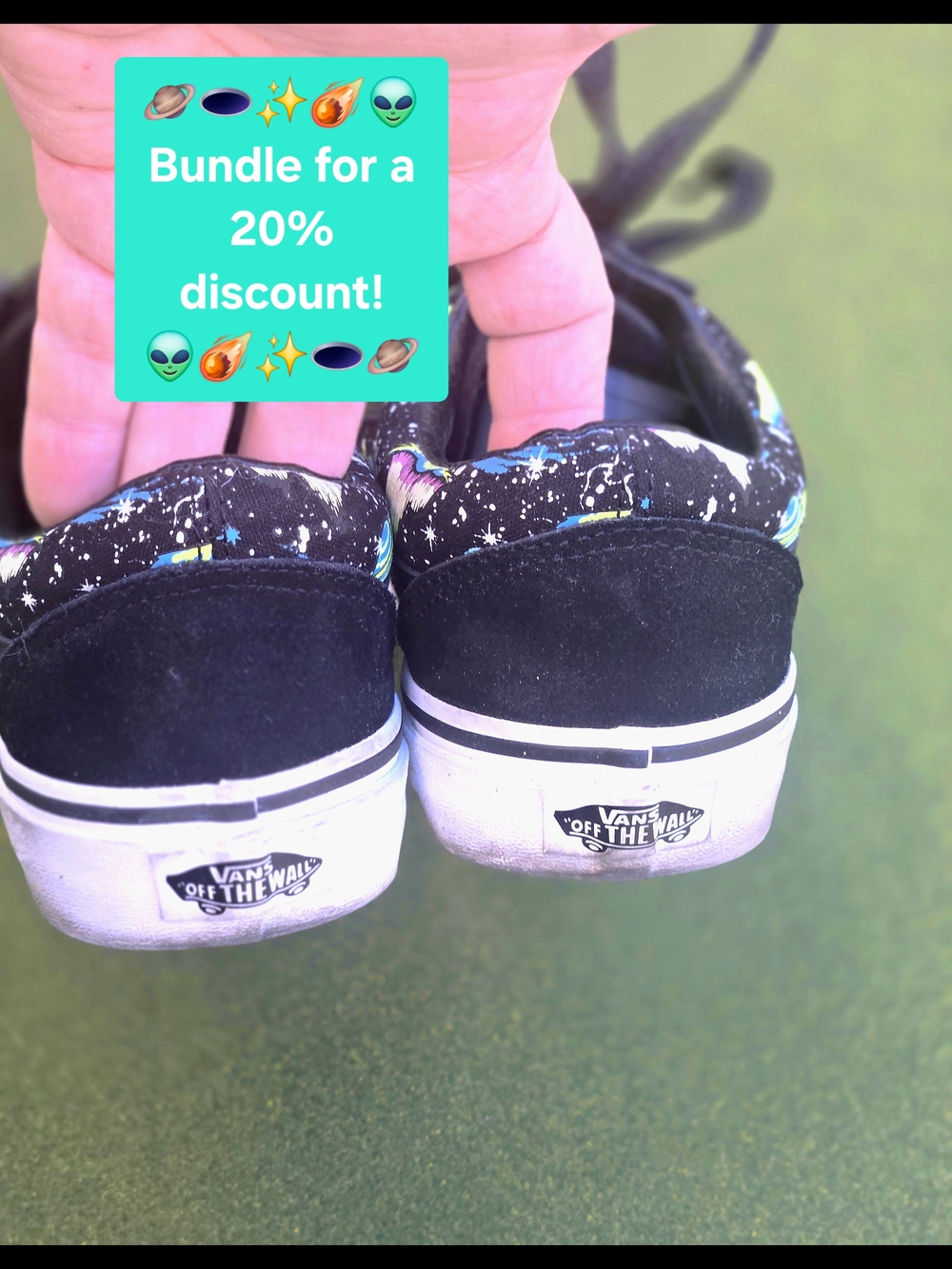 Vans Black Low-Top OLD SKOOL WOMEN'S Sz7 Sneakers HTF Neon Space/Shrooms Graphic - Picture 10 of 14